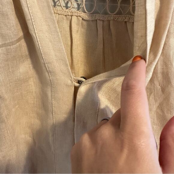 BOTEH Tan Neutral Linen Long Sleeve Eyelet Maxi Dress 1 Medium - Picture 11 of 16